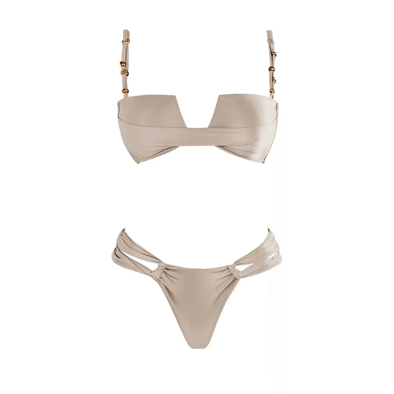 Bandeau 3 Pieces Bikini 2025 Sexy Women Swimsuit Swimwear Female Dress Cover Up Bikini Set Beachwear Bathing Suit Swimming Suit