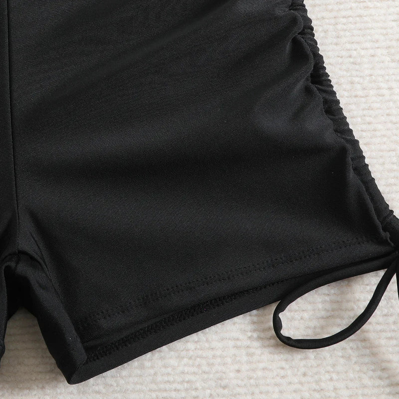 Vintage Black Leopard Print Bikini Set 2025 Women Drawstring Side High Waist Panties Swimsuit Bathing Suit Swimwear Beachwear