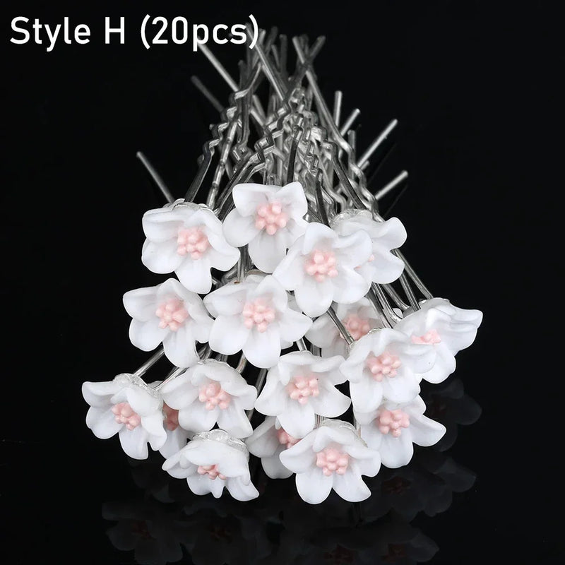 20pcs Elegant Pearl Crystal Hairpin Wedding Bridal U-shaped Metal Hair Comb Forks for Women