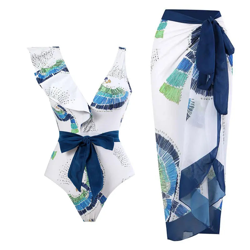 2-Piece Women Brazilian Floral Printed Ruffle Bikinis Strappy Bandage Swimwear