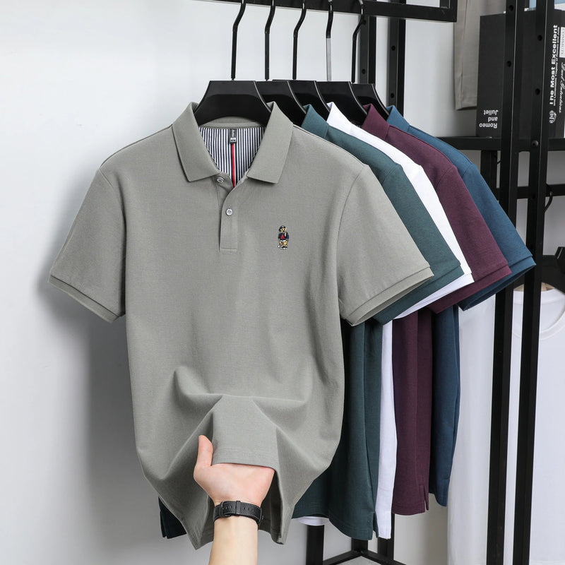 100% cotton high-end brand men short sleeve polo shirt cartoon bear embroidery comfort texture skin friendly breathable T-shirt