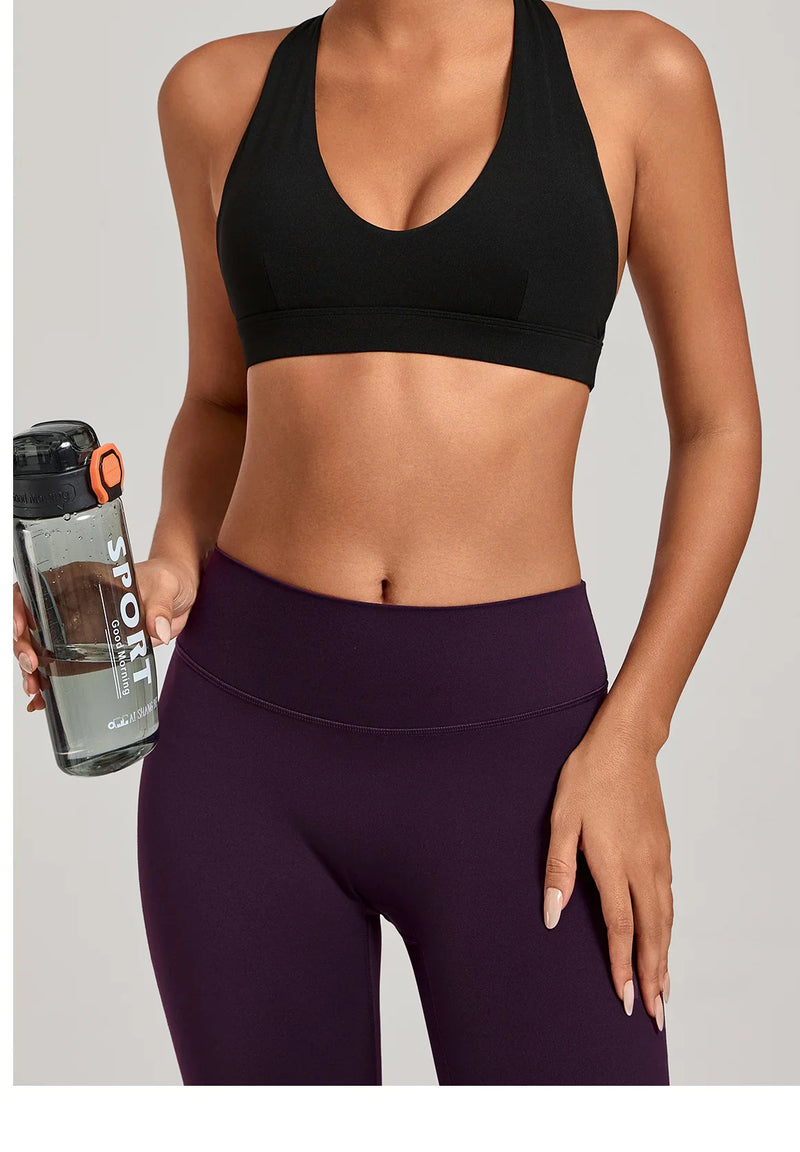 Sports Bra Gathered Neck Hanging Style Backless Tight Yoga Bra Women's Top Fitness Outdoorsports Pilates Training Gym Workout