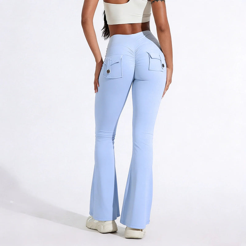 DIAS FIT JOY Women's pocket bell bottoms yoga high waisted hip lifting fitness pants quick drying running exercise fitness gym