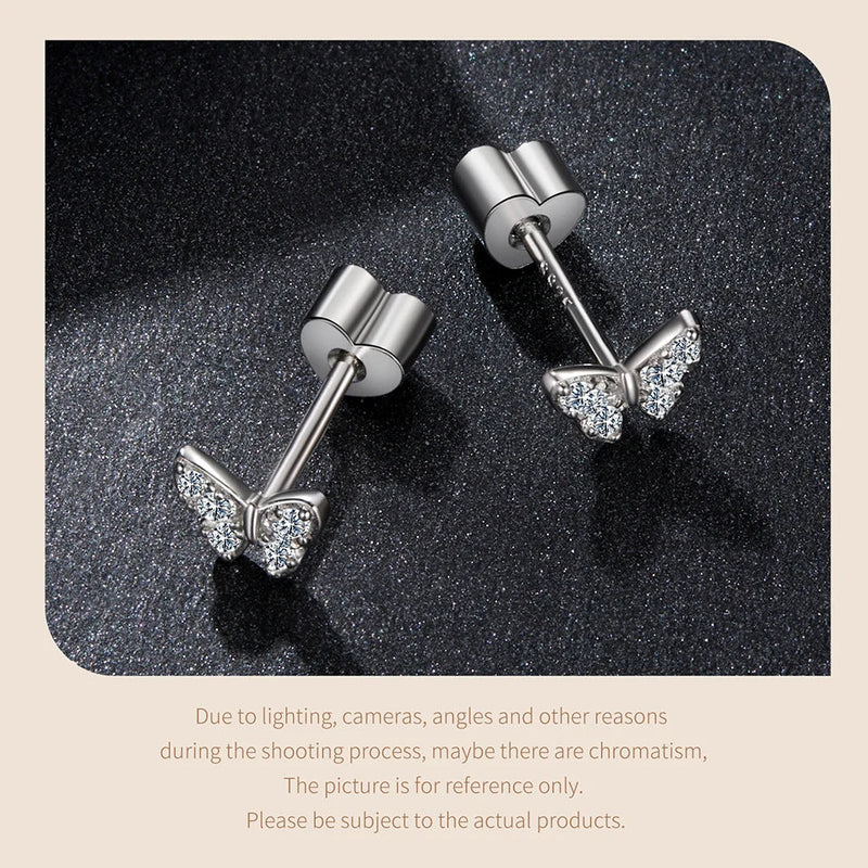 Moissanite Butterfly Clover Stud Earrings 925 Silver Diamond Cut Wedding Gift
