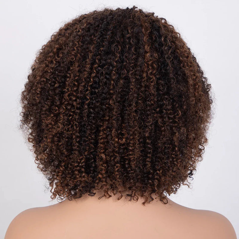 Ombre Highlight Afro Kinky Curly Human Hair Bob Wig | Full Machine Made Brazilian Remy