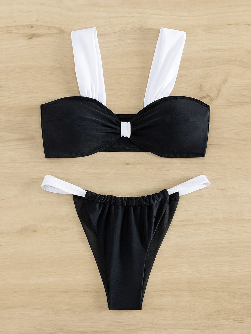 2026 Solid Thong Brazilian Bikinis Swimwear Women Swimsuit  Black White Bikini Set Bathing Suit Female Summer Beach Wear Biquini