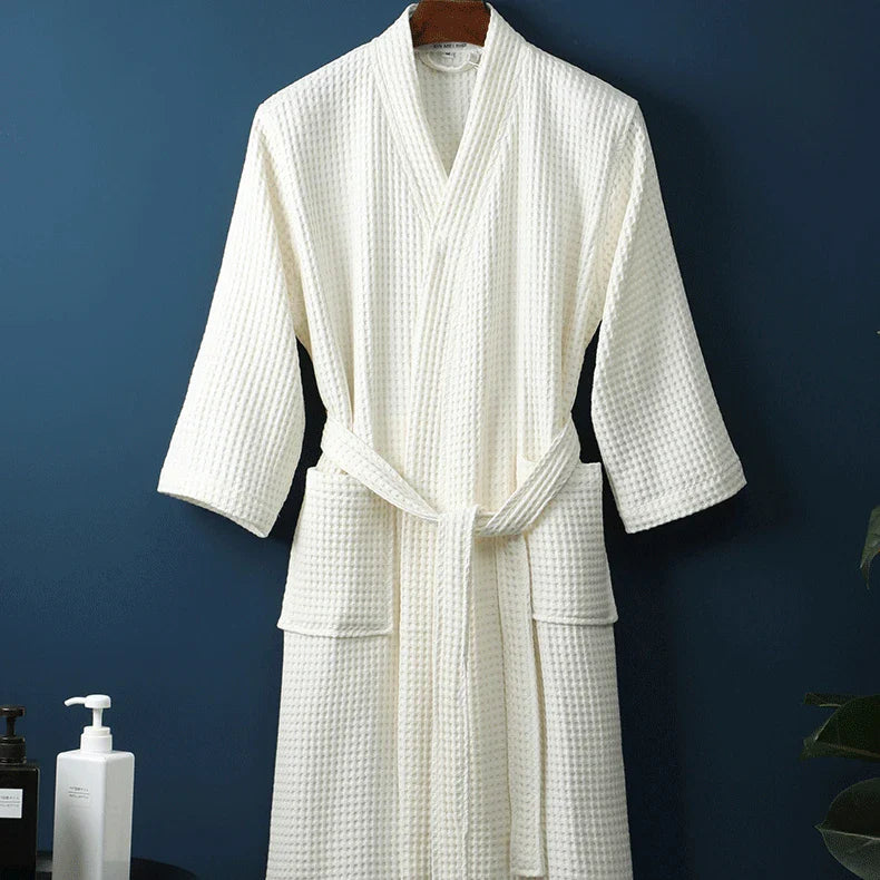 Adult Cotton Waffle Kimono Bathrobe Gown with Pocket Loungewear Sleepwear