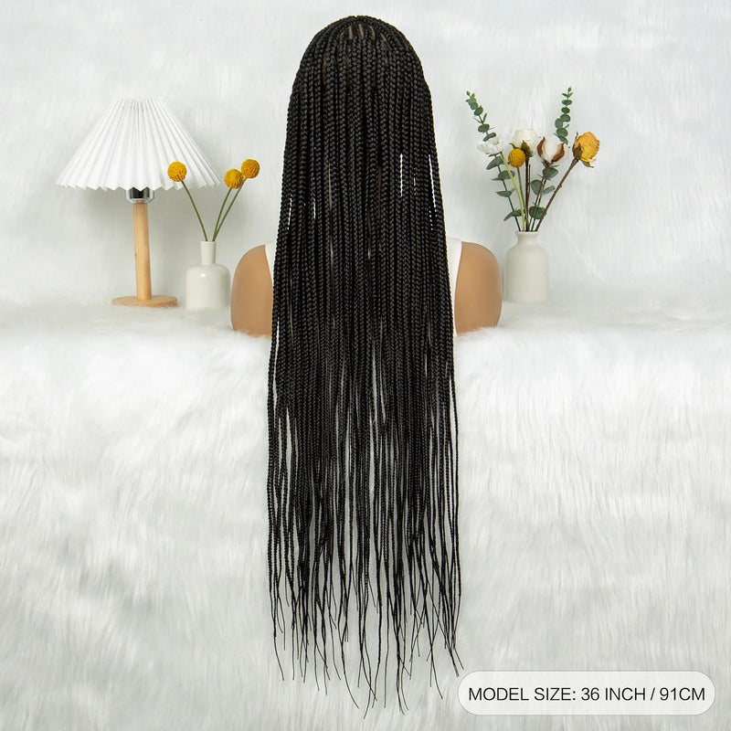 36" Cornrow Braided Wig | Full Lace Braided Wig | Box Braids | Long Braids | Synthetic Hair | Black Women