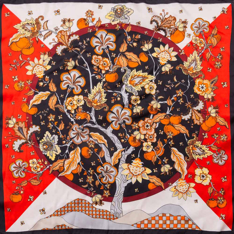 Botanical Tree and Fruit Print Square Bandana Scarf