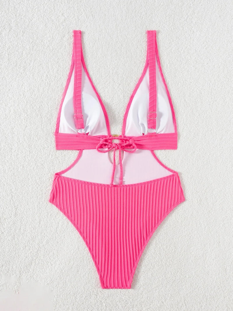 2026 Deep V Neck Cut Out Women Swimwear One Piece Swimsuit Female High Leg Cut Monokini Bather Backless Bathing Swim Beachwear