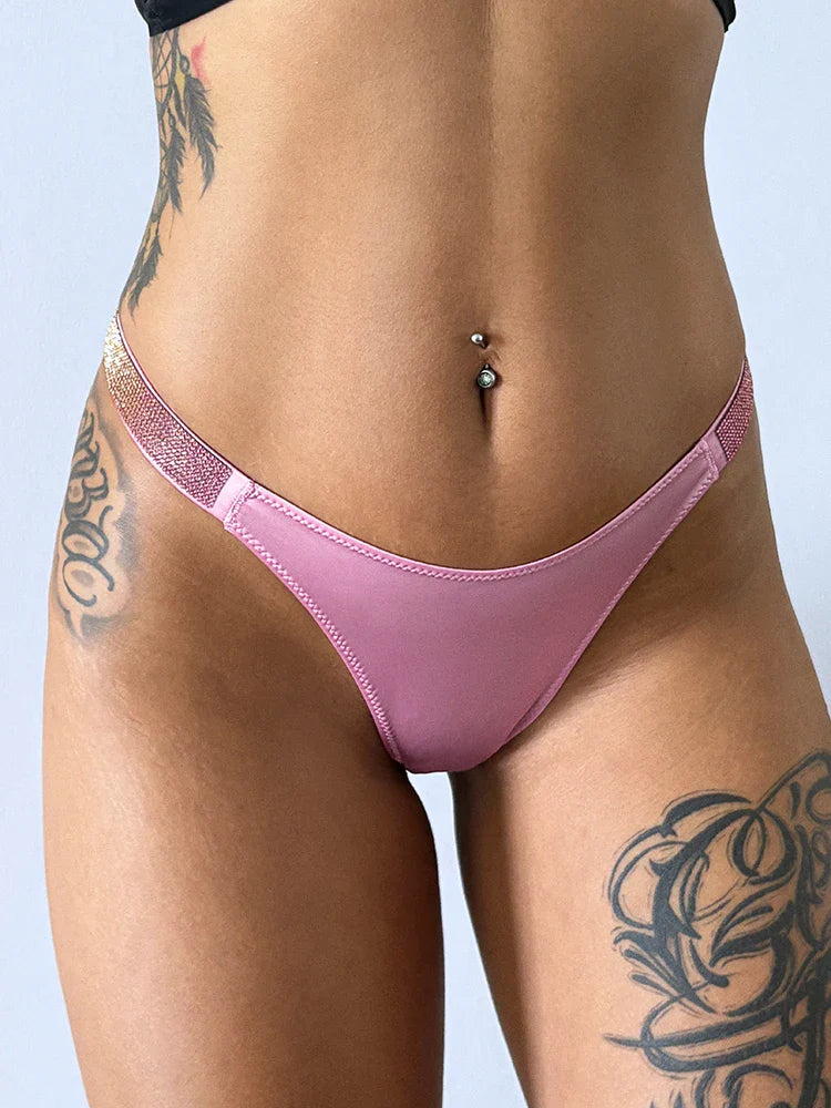 Letter Sexy Panties Women Thongs Rhinestones Diamonds G-string Sports Thong Low Waist Shorts Briefs T-back Fitness S-XL