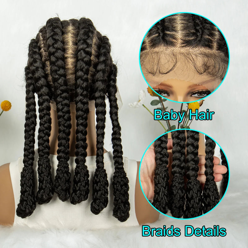 KIMA Cornrow Box Braided Full Lace Wig with Baby Hair | Synthetic Braids Wig for Africa Women & Men