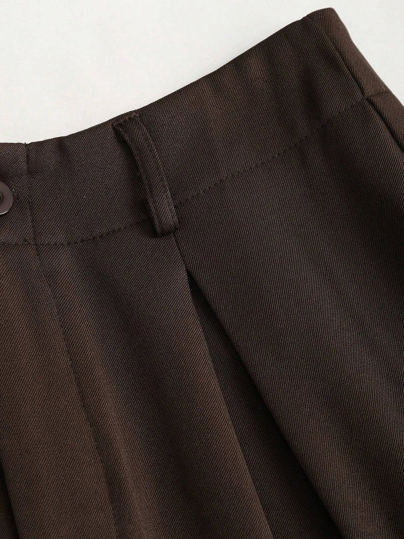 Women's Elegant Jacquard Pleating Wide-Leg Pants Office/Commuting Solid Color Loose Casual Suit Pants, Autumn/Winter