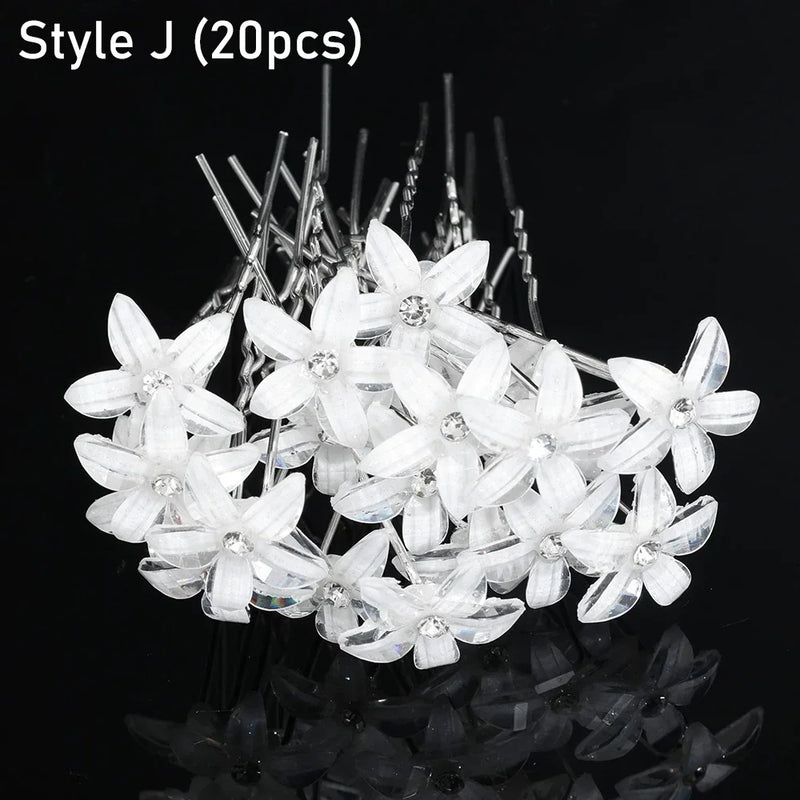 20pcs Elegant Pearl Crystal Hairpin Wedding Bridal U-shaped Metal Hair Comb Forks for Women