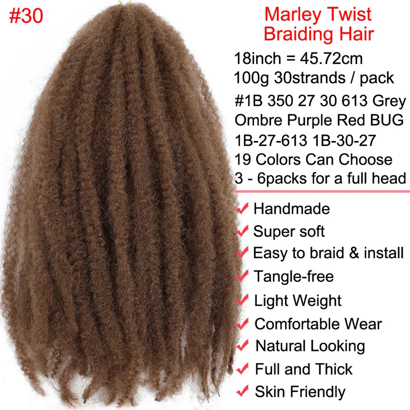 18" Marley Twist Braiding Hair | Crochet Braids | Afro Twist Kinky Hair Extensions | Ombre Colors | 30 Strands/Pack