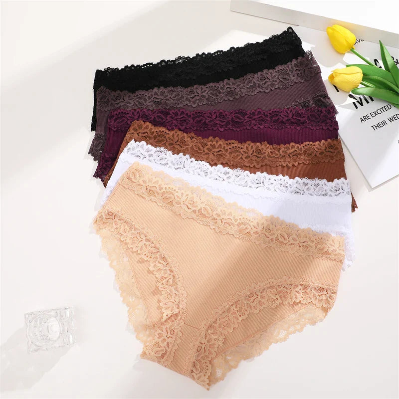 6PCS Sexy Lace Cotton Pants Women Low Waist Panties Underwear S-XL Solid Color Ladies Briefs Lingere Underware Comfortable Women
