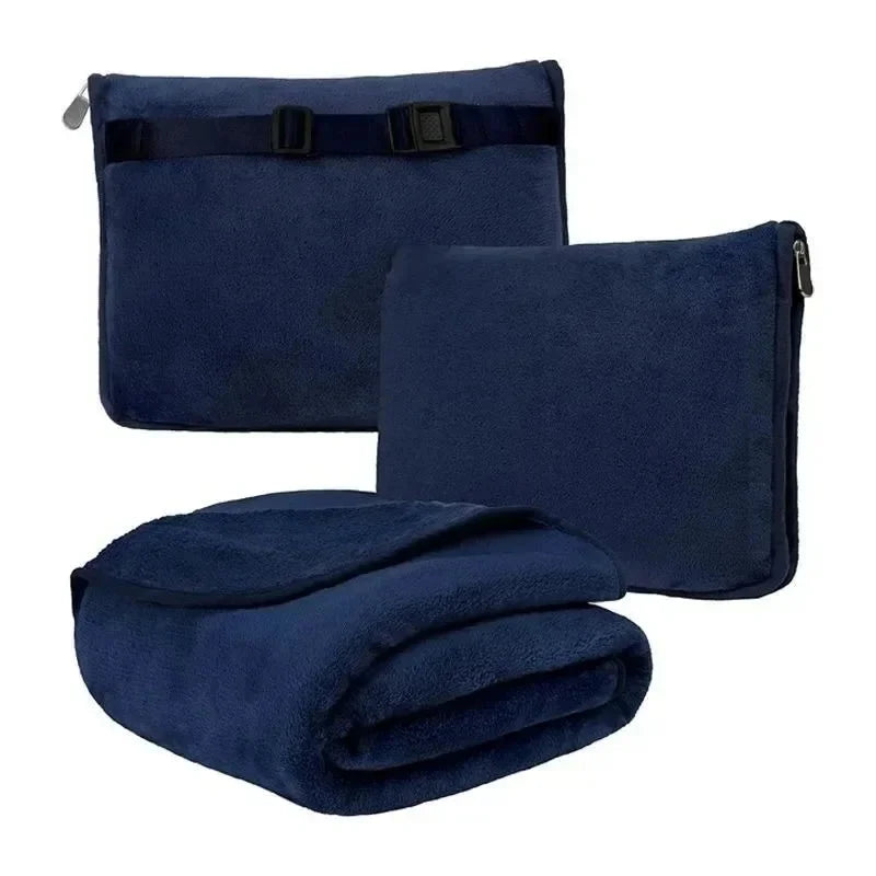 Coral Fleece Travel Blanket – 2-in-1 Portable Airplane Blanket & Pillow