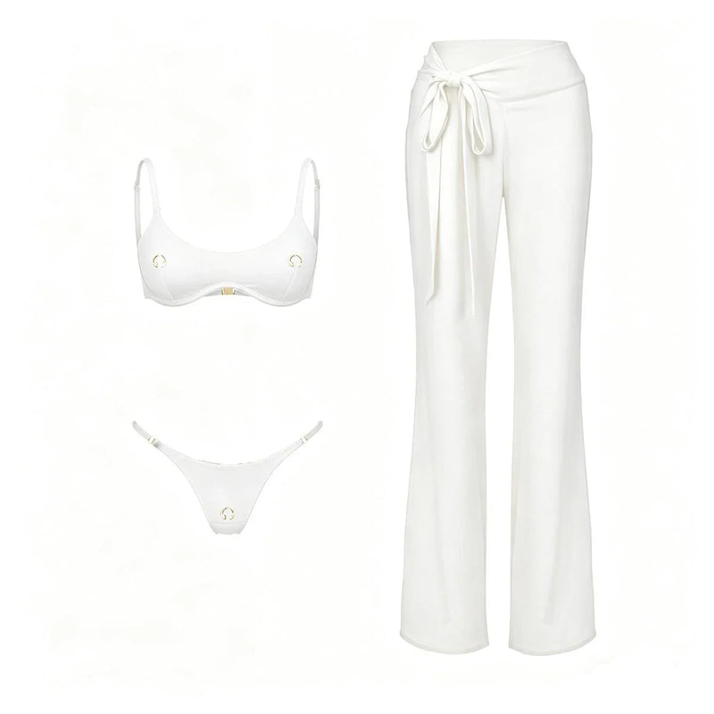 Sexy 3Pcs Swimsuit With Beach Pants Women Bikini Push Up Swimwear Biquini White Swim Suit Micro Bikinis Bathingsuit Beachwear