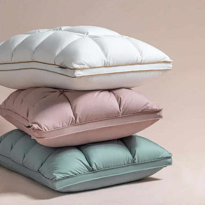 3D Bread Goose Down Pillow – Pinch Pleat Ergonomic Sleep Pillow with Silk Cover