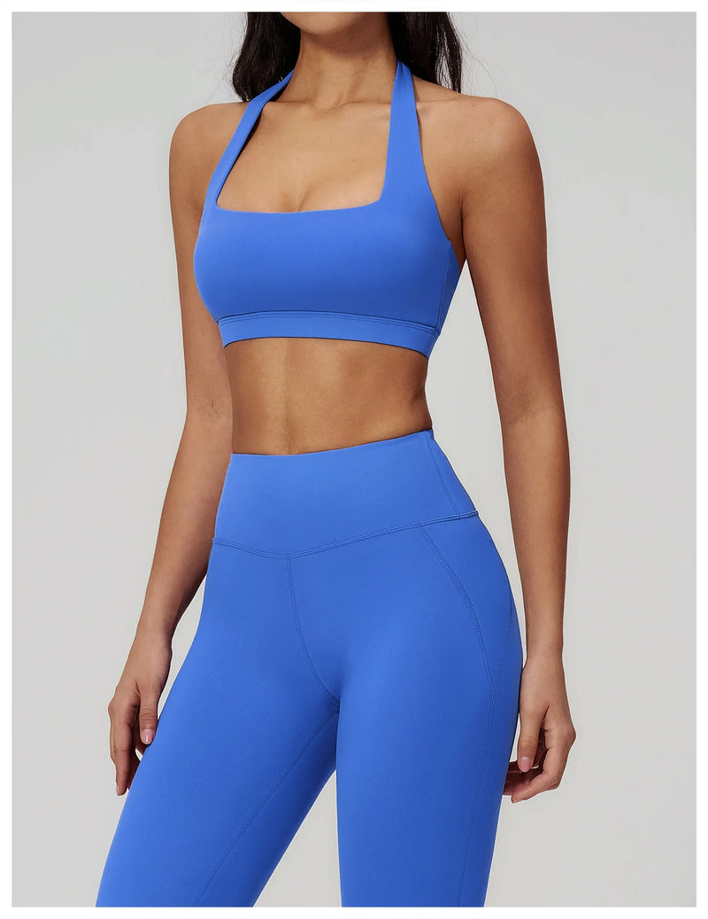 Summer Women Sports Bra Pilates Yoga Bra Hanging Neck Gym Underwear Running Fitness Shock Proof Breathable Quick-Dry Fitness Top