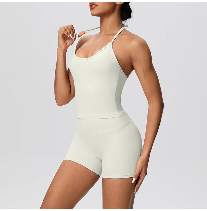 New 2Pcs Yoga Sets Naked Feel Women Workout Fitness Gym Clothes High Waist Yoga Shorts And Sports Bra Impact Shorts Workout Sets