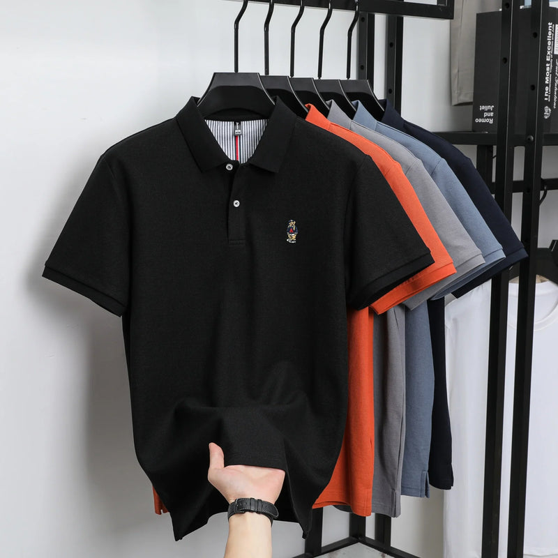 100% cotton high-end brand men short sleeve polo shirt cartoon bear embroidery comfort texture skin friendly breathable T-shirt