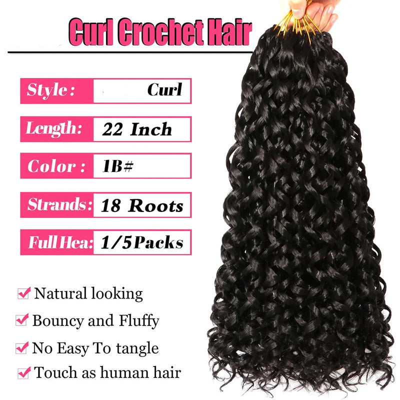 Short Beach Curl Crochet Hair | Bohemian Curly Braids | Deep Wave Synthetic Hair | 18 Strands/Pack