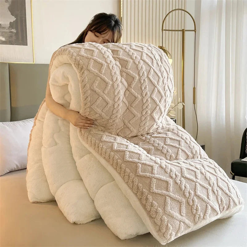 Double-Sided Velvet Thickened Blanket – Warm Lamb Fleece Quilt Core