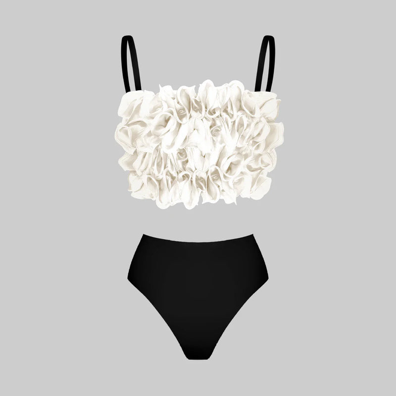 2025 Solid Red Flower Bikini Swimsuit Luxury Women Swimwear Sexy Swim Suit Deep V Monokini Off Shoulder Bodysuit Bathingsuit