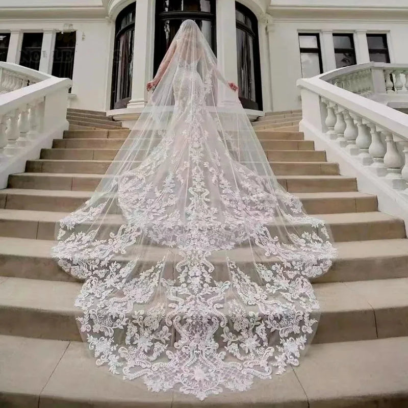 Beautiful Royal Bridal Veil with Comb Bling Sequins Lace 3M Long Soft Tulle