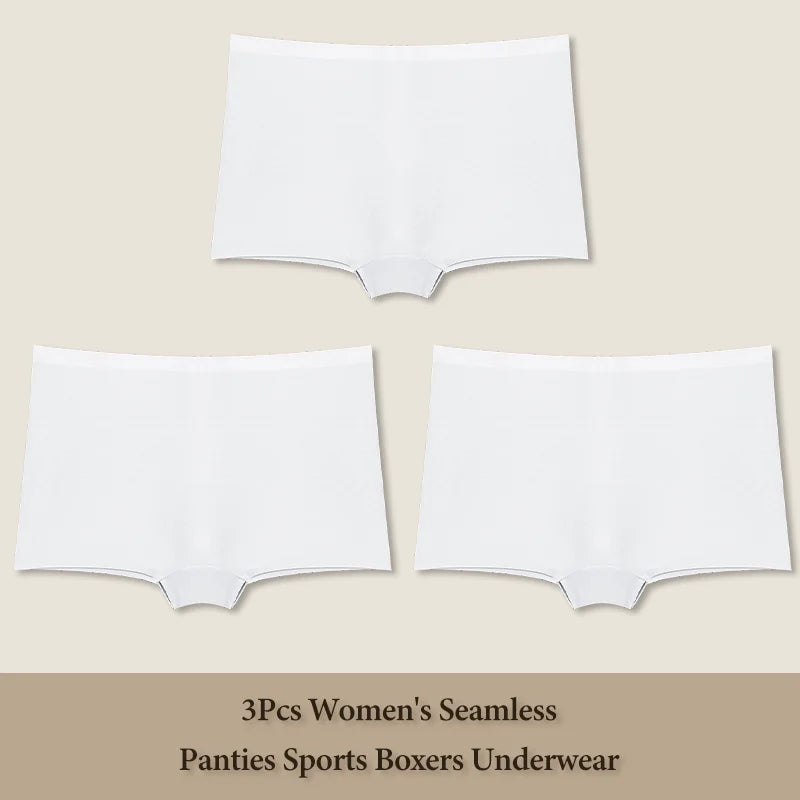 3Pcs Women's Seamless Panties Sports Boxer Underwear Female Solid Color Comfortable Briefs Cozy Lingerie Intimate Underpant S-XL