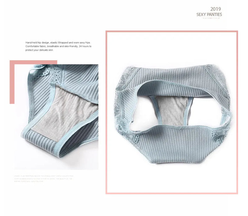 3Pcs/set Women's Cotton Panties M-2XL Women Patchwork Lace Underwear Sexy Low Waist Briefs Ladies Comfortable Underpants 2022
