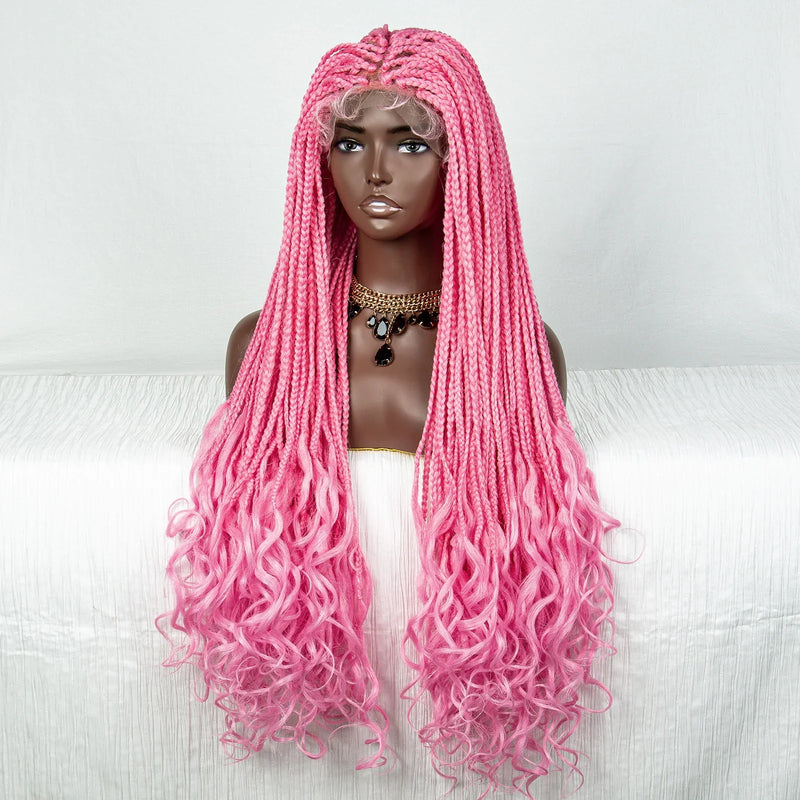 36" Water Wave Braided Wig | Lace Front | Baby Hair | Long Braids