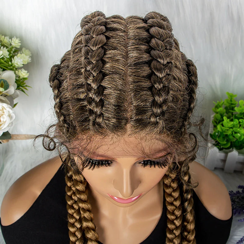 36" 27/613 Blonde Cornrow Braided Wig | Lace Frontal Box Braids | Synthetic Wig with Baby Hair for Black Women