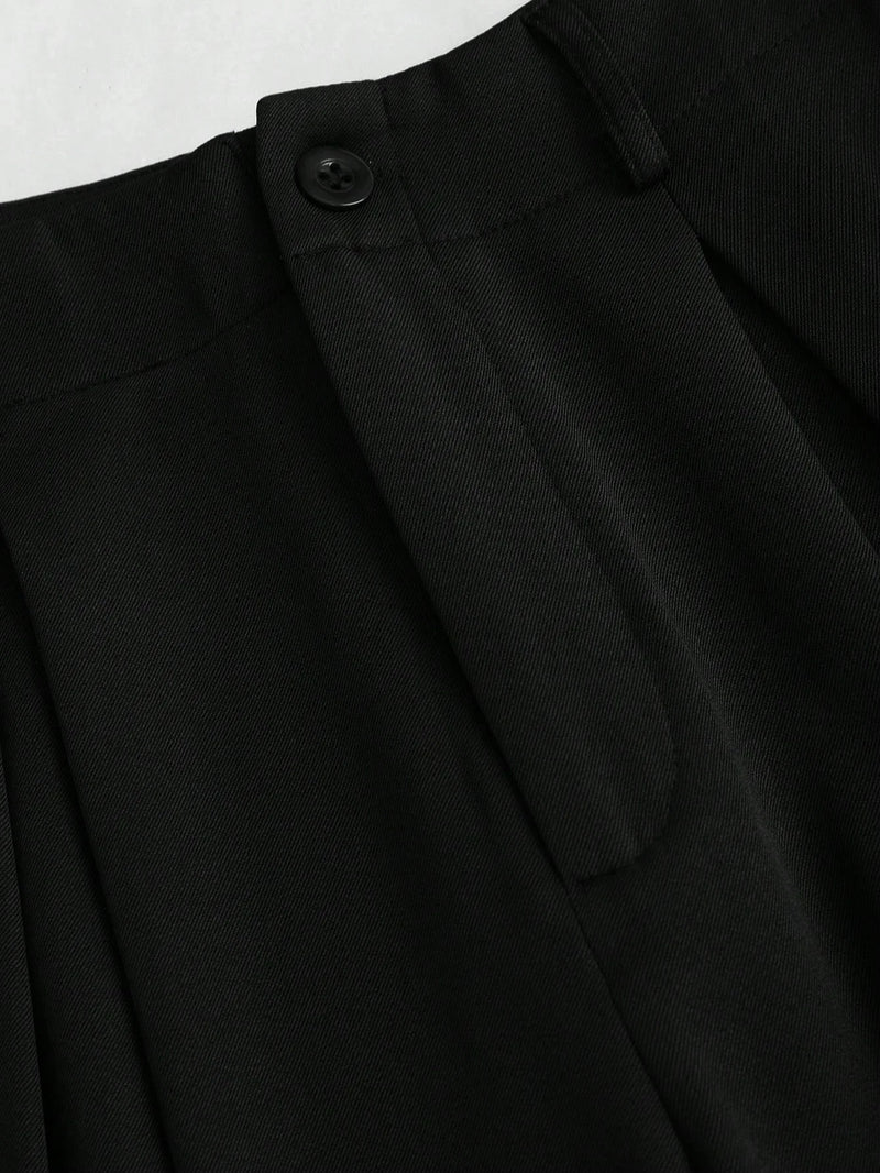 Women's Elegant Jacquard Pleating Wide-Leg Pants Office/Commuting Solid Color Loose Casual Suit Pants, Autumn/Winter