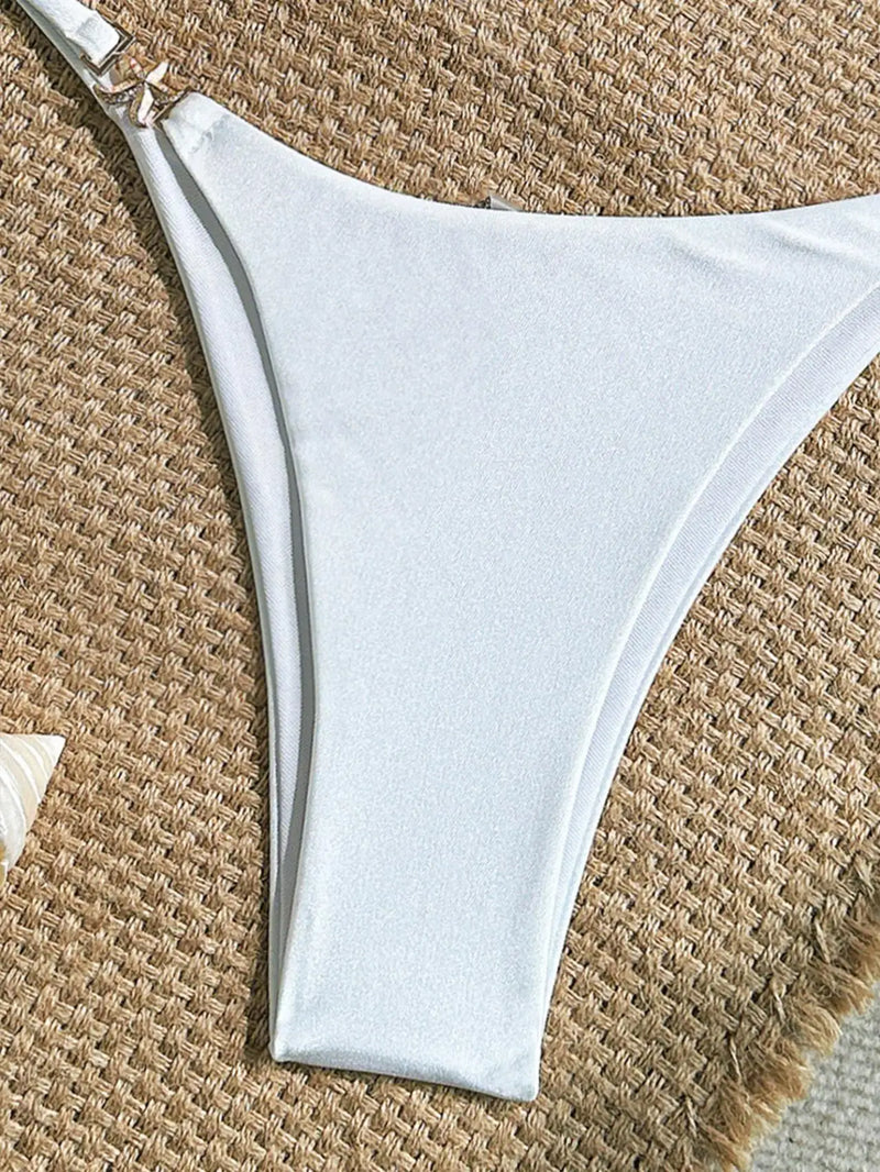 Sexy White Bikinis Sets Women Metal Starfish Pleate Push Up Bra Thong Swimsuit 2025 Summer Bathing Suit Micro Swimwear Biquini