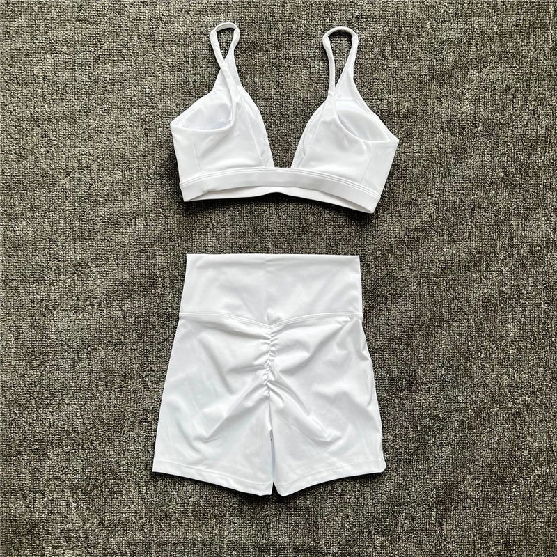 1/2PCS Women's Contour Crop Sport Bra Yoga Sets High Waist Scrunch Fitness Push-Up Gym Workout Shorts Running Active Suits XP187