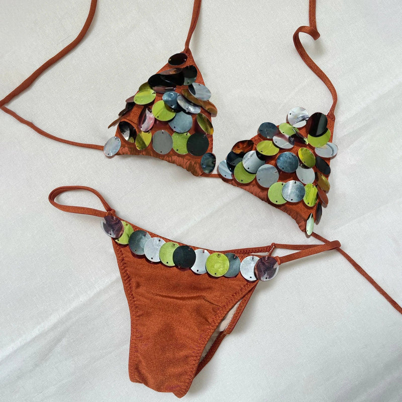 New Bandeau Biquini Sexy Bikini Women Swimsuit 2025 Female Swimwear Shiny Botton Swimming Suit Halter Bodysuit Beach Outfits