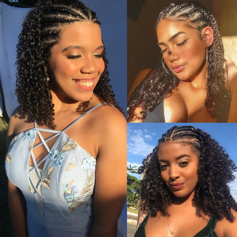 16" Human Hair Bob Braid Wig | Afro Kinky Curly | 250% Density | Remy Hair | Lace Front