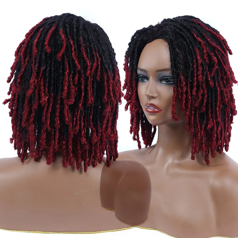 10" Short Braided Bob Wig | Faux Locs & Curly Twists | Black, Blonde, Red | Synthetic Hair