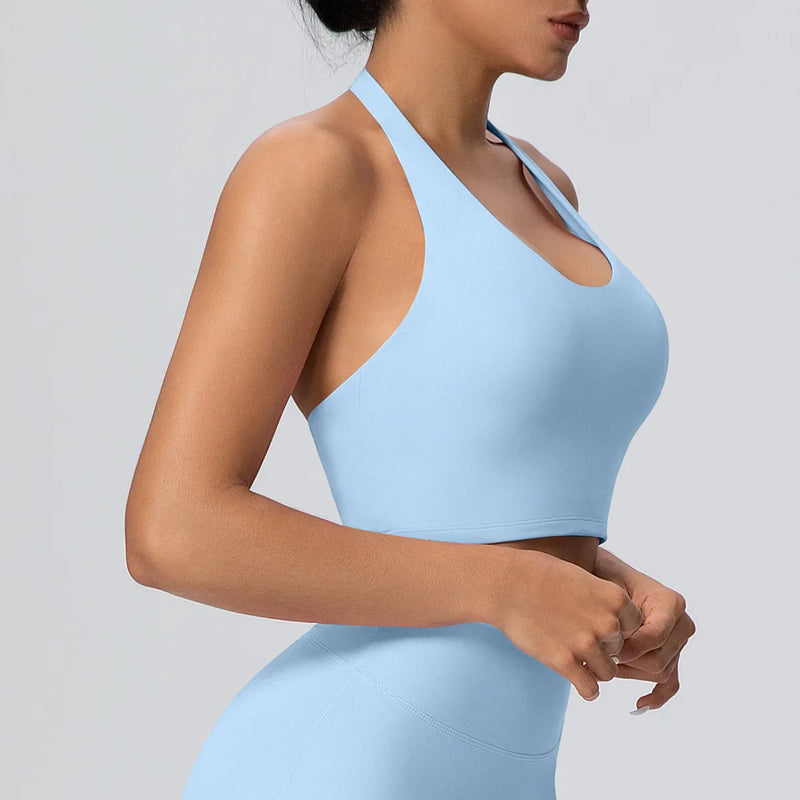 Sexy Gym Women's Sports Bra Breathable Hanging Neck Backless Sports Bra Women's Comfortable Exercise Pilates Training Yoga Top