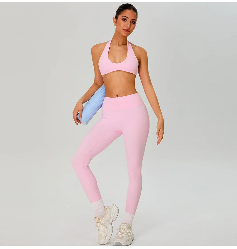 Fitness Sports Bra Women Halter Top High Support Push-up Open Back Gym Wear Hanging Neck Fitness Bar Yoga Bar Workout Underwear