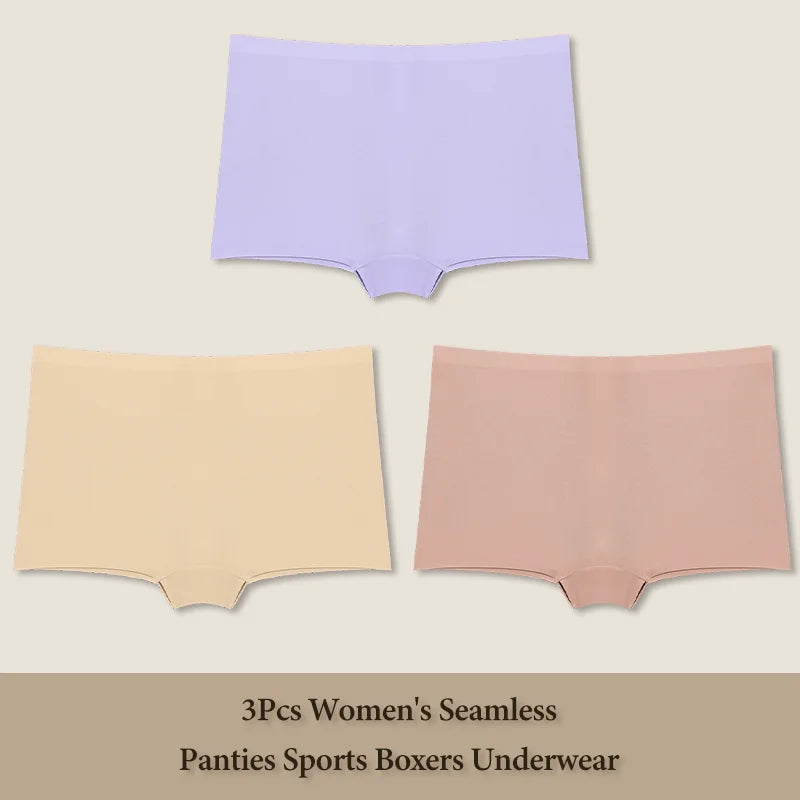 3Pcs Women's Seamless Sports Boxer Underwear Female Solid Color Panties Comfortable Briefs Cozy Lingerie Intimate Underpant S-XL