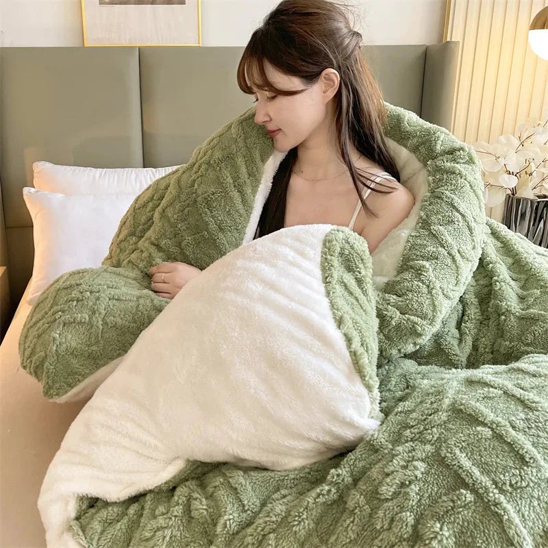 Double-Sided Velvet Thickened Blanket – Warm Lamb Fleece Quilt Core