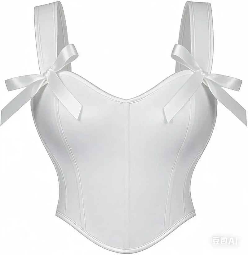 Elegant White Solid Satin Bow Strap Sexy Overbust Bridal Corset Crop Top XXL Victorian Gothic Wedding Bustier Lingerie For Women