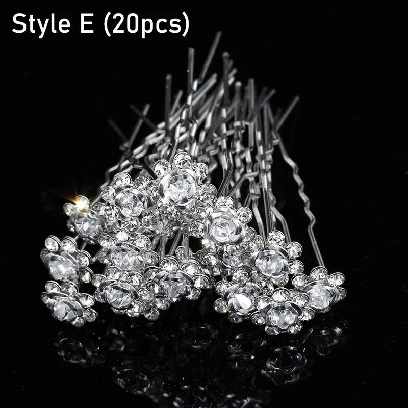 20pcs Elegant Pearl Crystal Hairpin Wedding Bridal U-shaped Metal Hair Comb Forks for Women