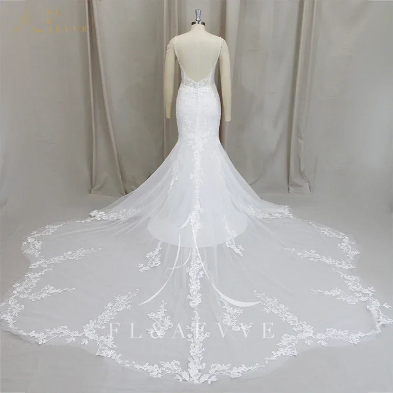 FL&AEVVE Customized Luvury Lace Wedding Dress Spaghetti Straps Beach Bridal Dresses Wedding Party Gown vestidos de novia