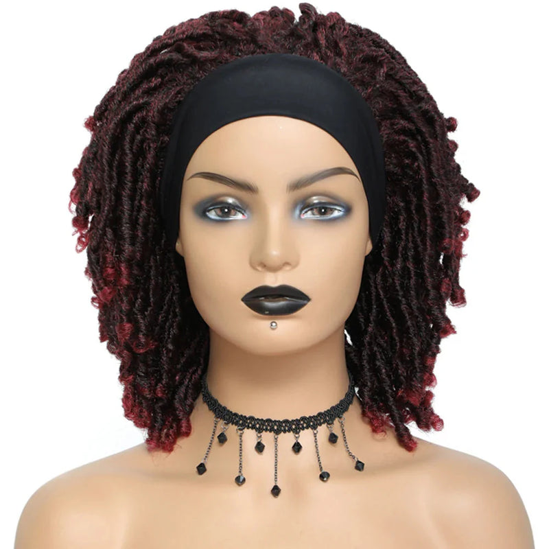 Soft Faux Locs Headband Wig - 6 Inch Ombre Dreadlock Wig for Black Women - Curly Braided Synthetic Wig with Headband - 1B, Burgundy, 27, 30, 613 Options