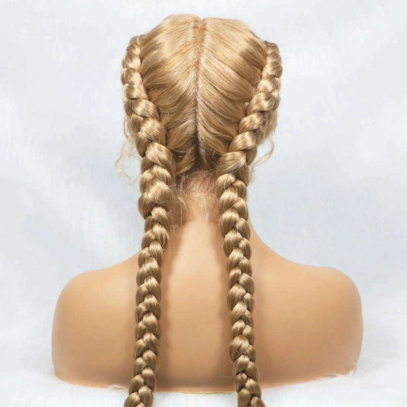 Handmade Double Dutch Cornrow Braided Wig | Natural Black Lace Front | Baby Hair | Kanekalon Synthetic Wig for Women