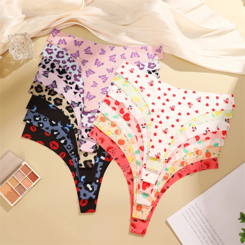 3Pcs Ultra-thin Seamless G-string Women Thongs Sexy Sweet Fruit Low-waist Panties Ladies Soft Cute Thongs Female S-XL T-Back